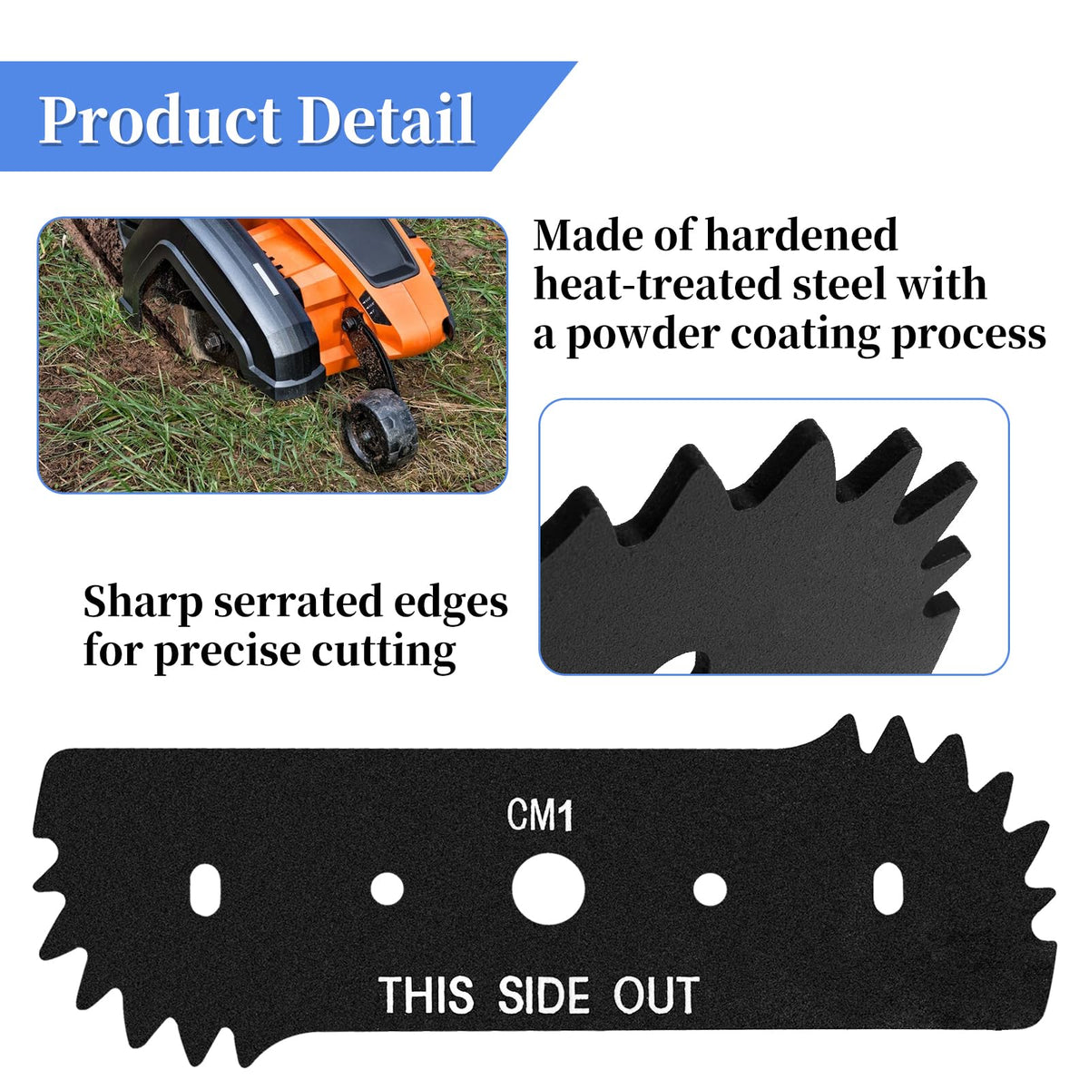 Bularie edger blades installed with a wrench for easy swap