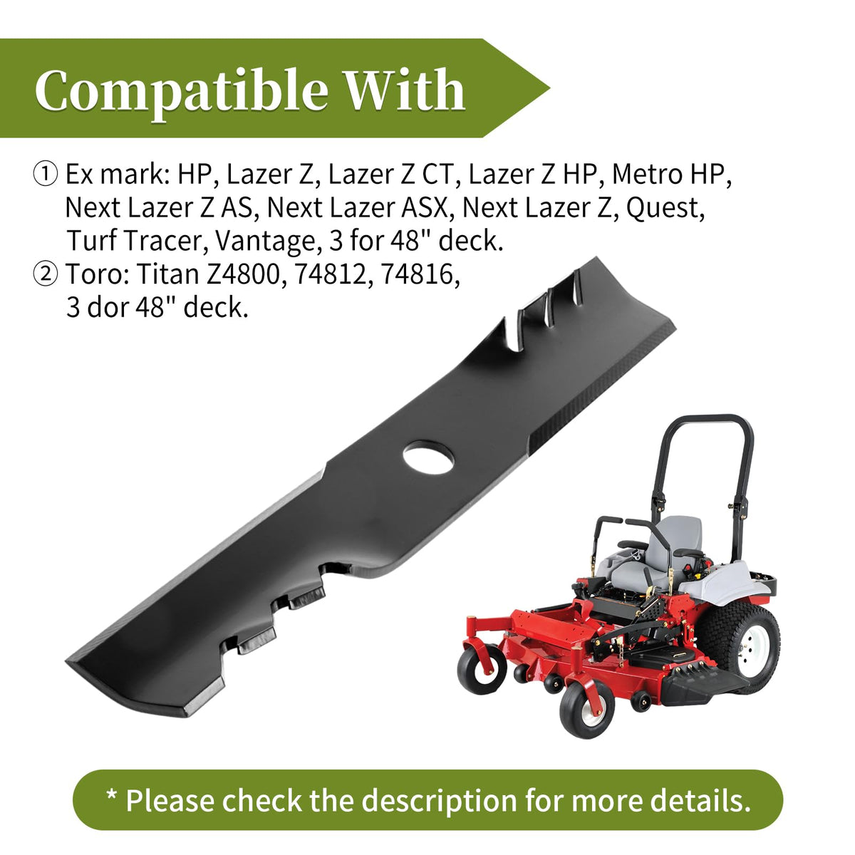 Bularie Ex Mark Lazer Z compatible blade optimized for mulch performance