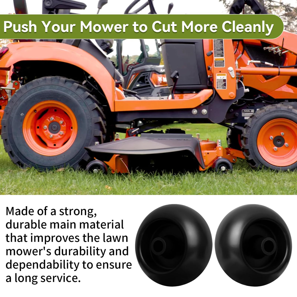 Bularie Exmark-compatible wheel kit mounted on mower deck.