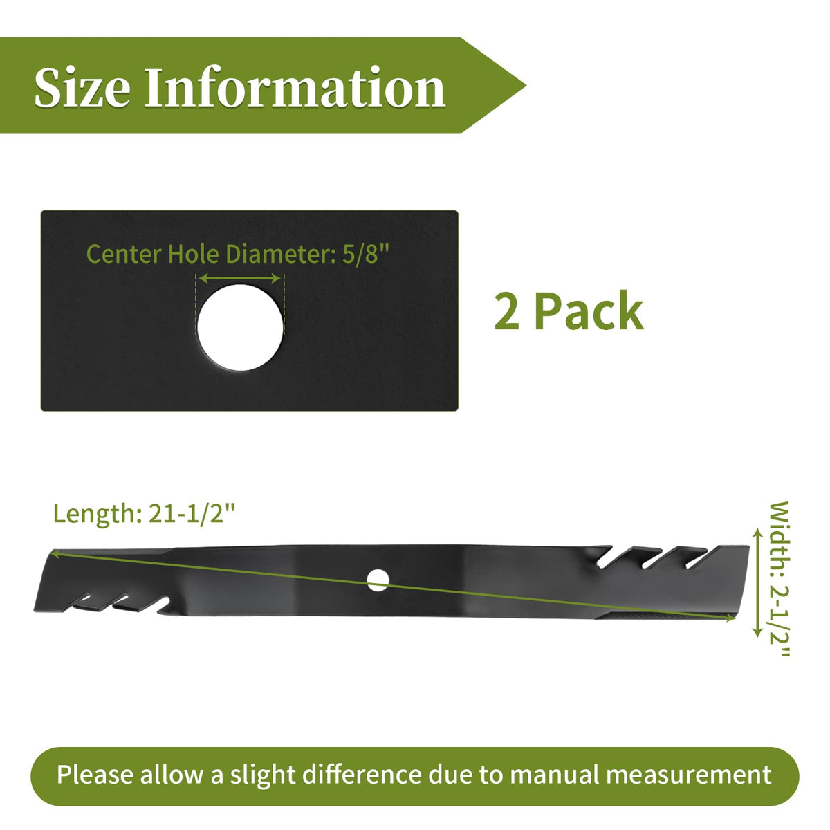 Bularie blade features 5/8-inch center hole and 2-1/2-inch width for snug fit.