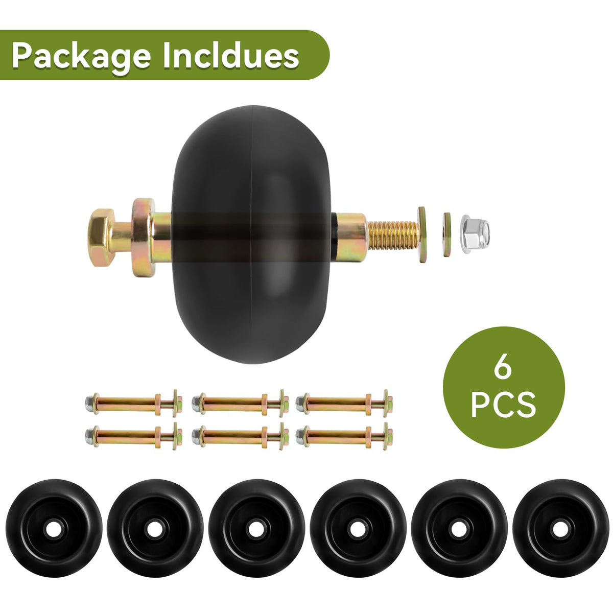 Bularie pack-of-6 mower wheel kit ready for installation.