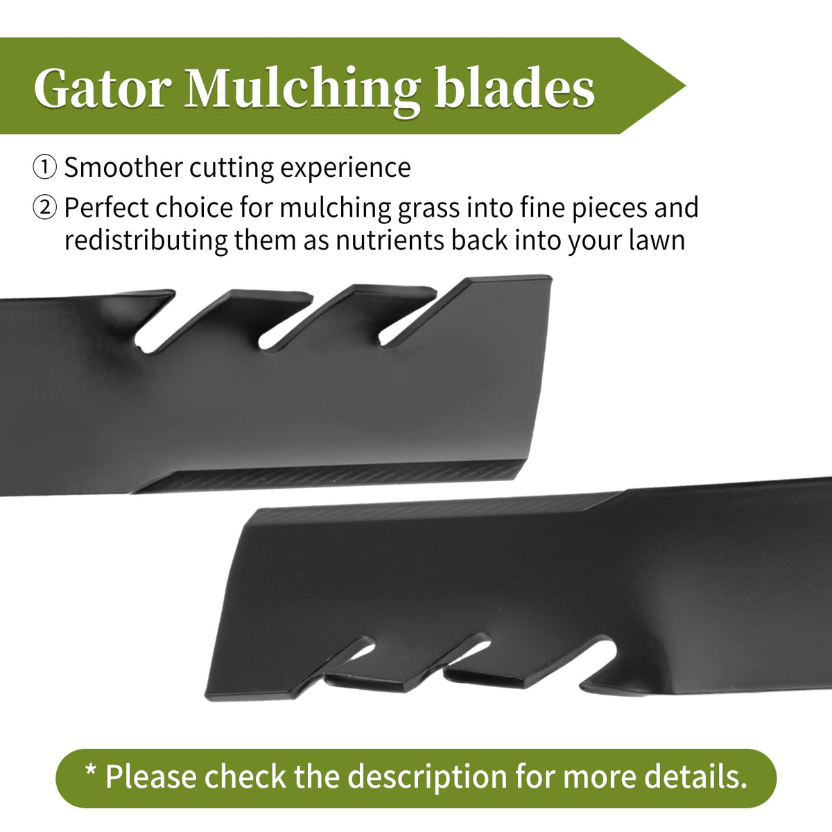 Bularie mulching blade close-up highlighting sharp edge and durable construction.