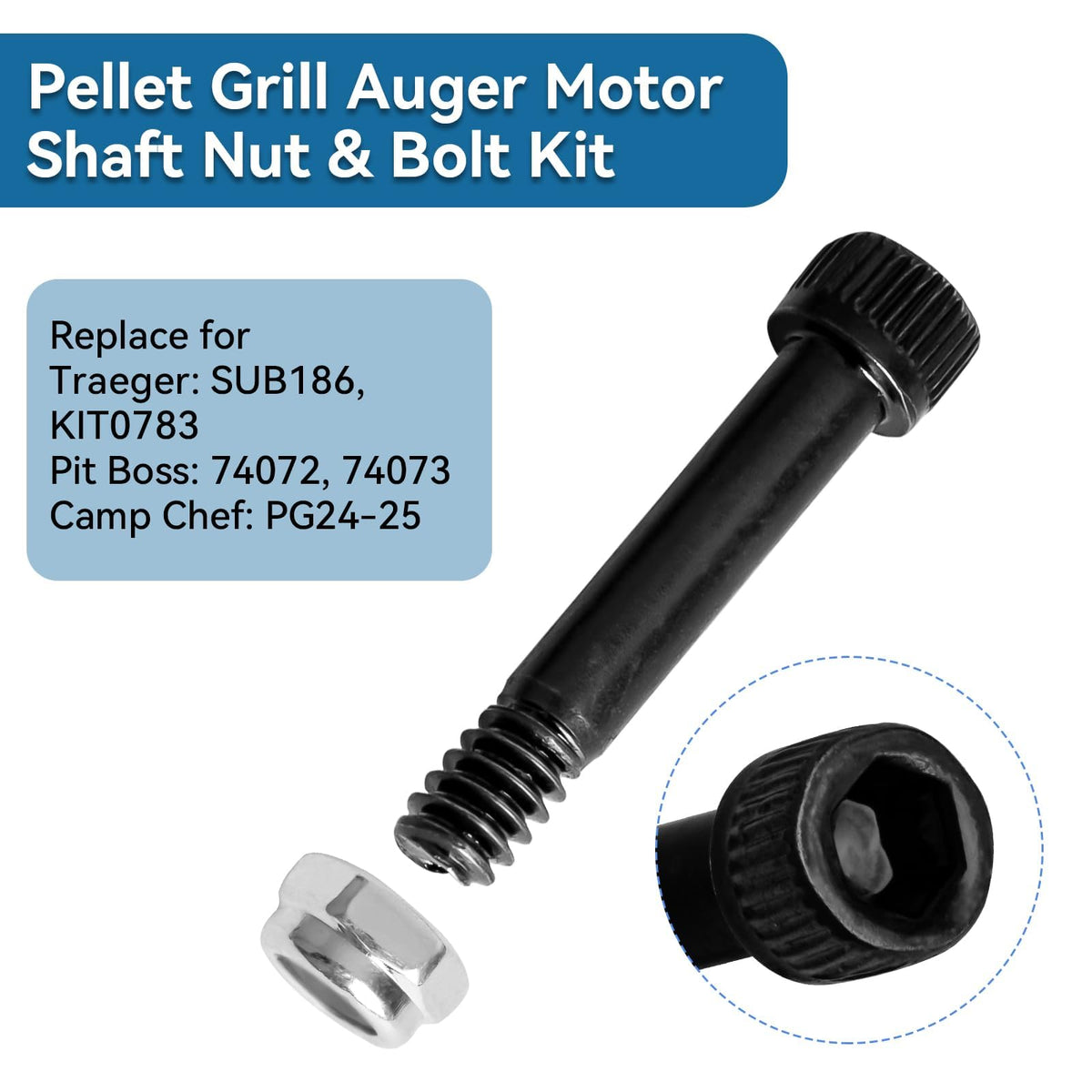 Bularie two sets auger motor shaft nut and bolts for quick swaps.