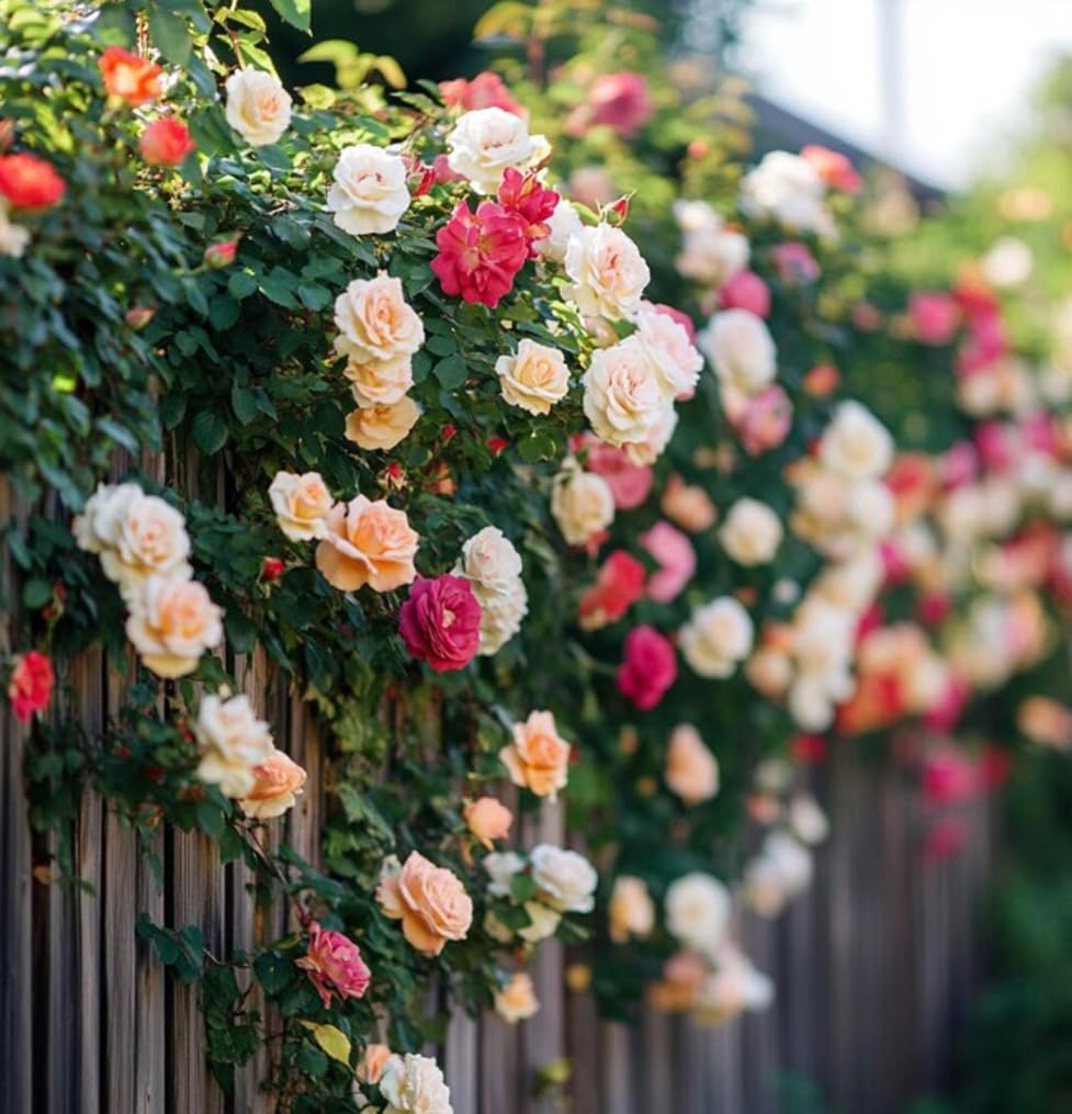 BULBORIUM climbing rose seeds on a trellis ready to create vibrant garden walls.