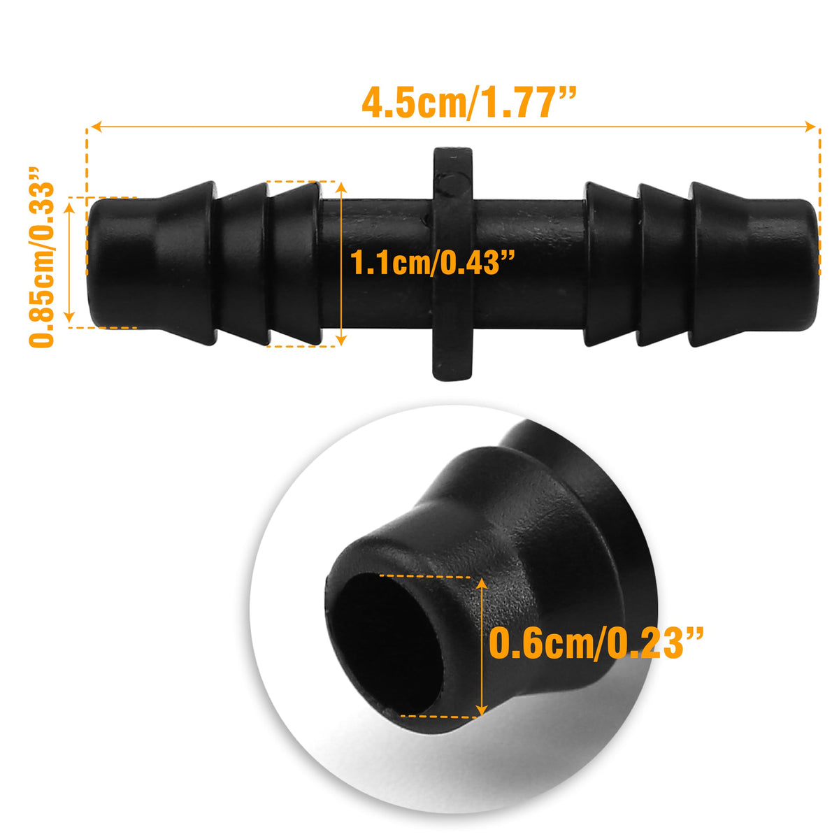 BuleVina 8mm by 11mm barbed joints shown in closeup for easy installation.