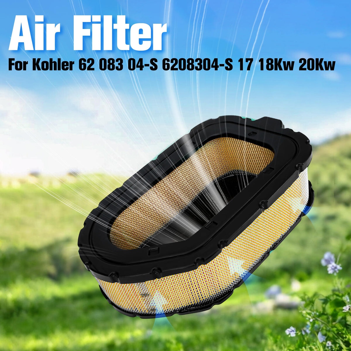 BuleVina air filter for Kohler 62-083-04-S with foam pre-cleaner in view.