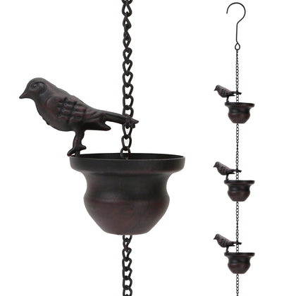 BuleVina Vintage Bird Rain Chain with hummingbird detail, ideal for elegant porch drainage