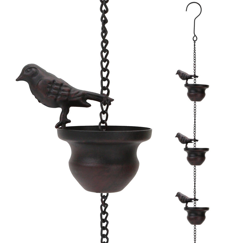 BuleVina Vintage Bird Rain Chain with hummingbird detail, ideal for elegant porch drainage