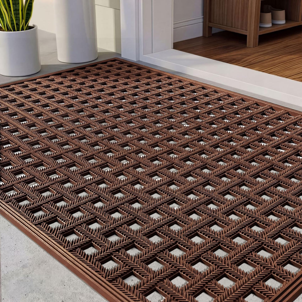 Bulijojo Front Door Mat with drainage keeps the entryway dry after rain
