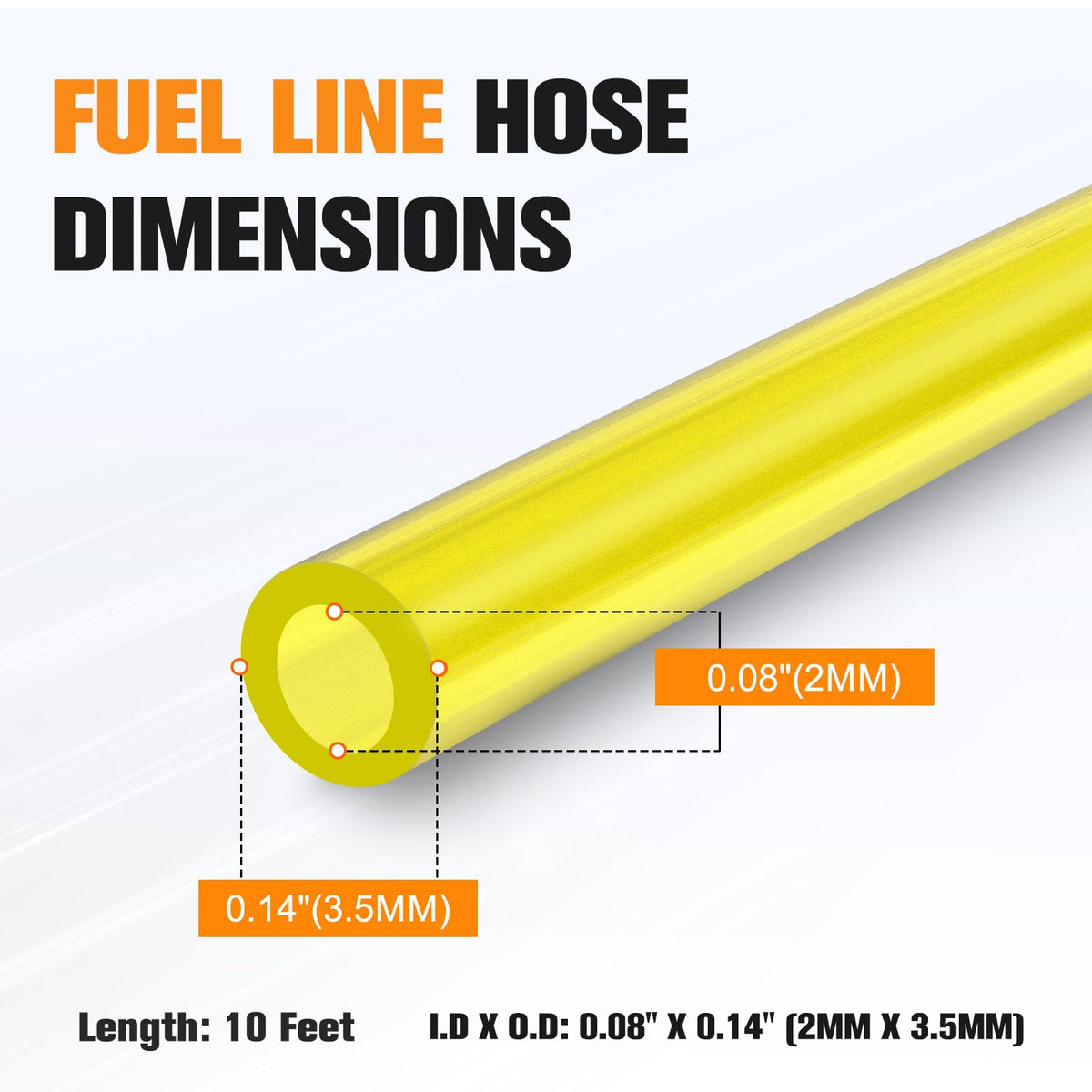 Close-up of Bullwall 2mm-3-5mm ID 0-08in OD 0-14in hose showing precise dimensions.