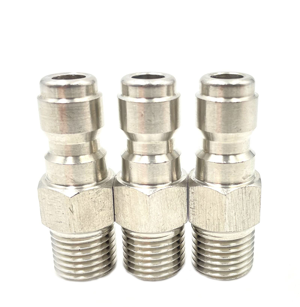 Bumugufu 1/4 inch NPT quick connect plug close-up in stainless steel for high-pressure use