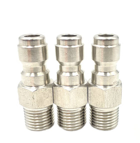Bumugufu 1/4 inch NPT quick connect plug close-up in stainless steel for high-pressure use
