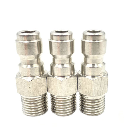Bumugufu 1/4 inch NPT quick connect plug close-up in stainless steel for high-pressure use