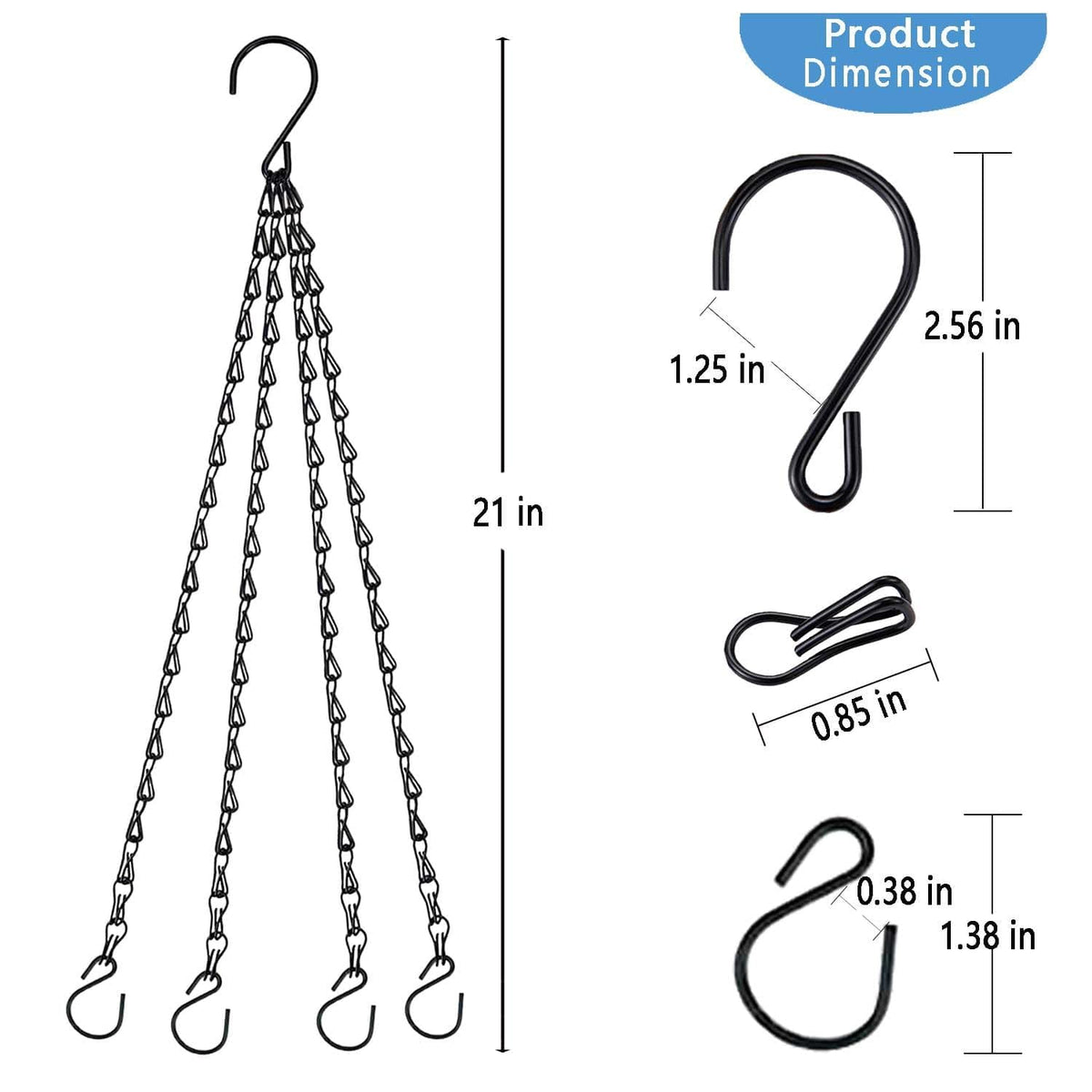 Bunhum 21-inch hanging chain supports plants and baskets securely.