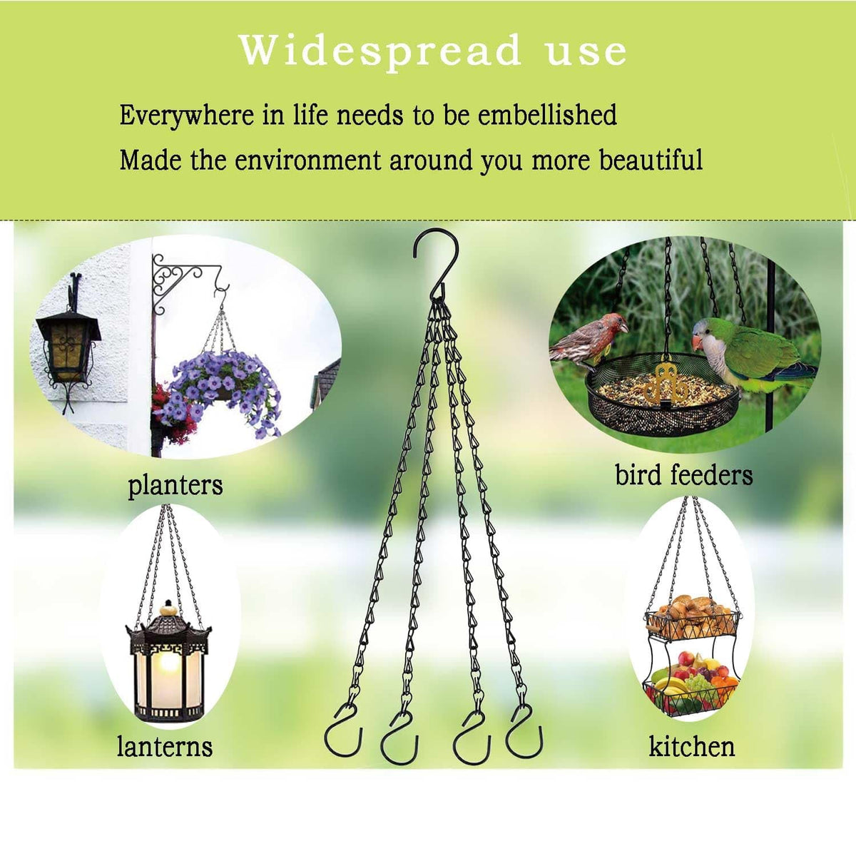 Bunhum outdoor-friendly hanging chain used to suspend garden decor.