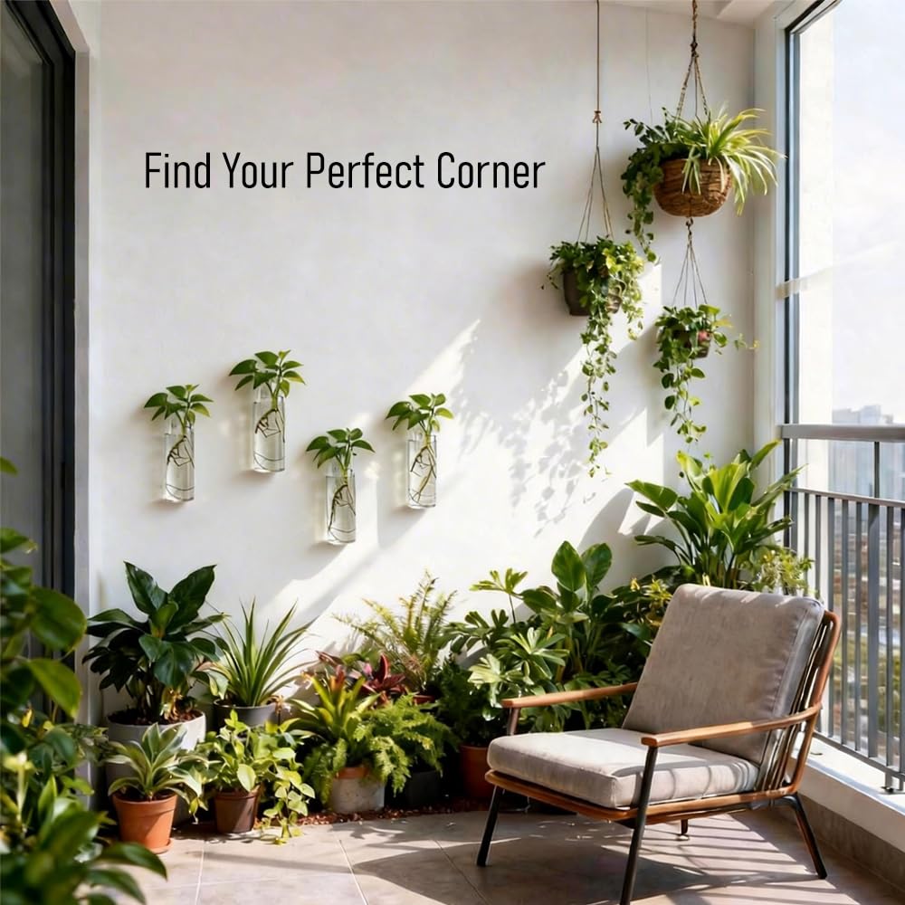 Clear Bunhut wall planter highlighting hydroponic displays and lush foliage.