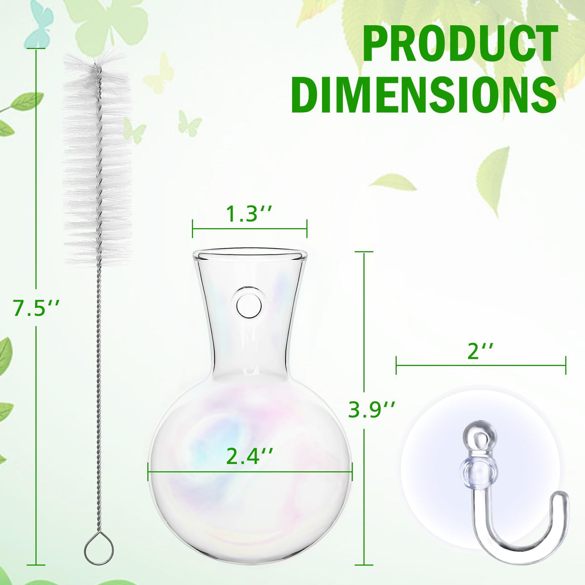 Bunmery packaging includes four vases, four suction cups, and a cleaning brush