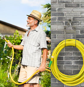 Sturdy stainless steel hose hanger withstands outdoor weather without rust.
