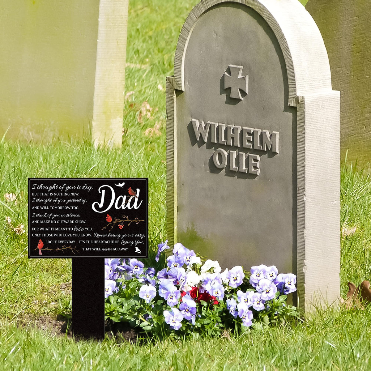 BUoonyer memorial sign measures 33-5x21cm for subtle display