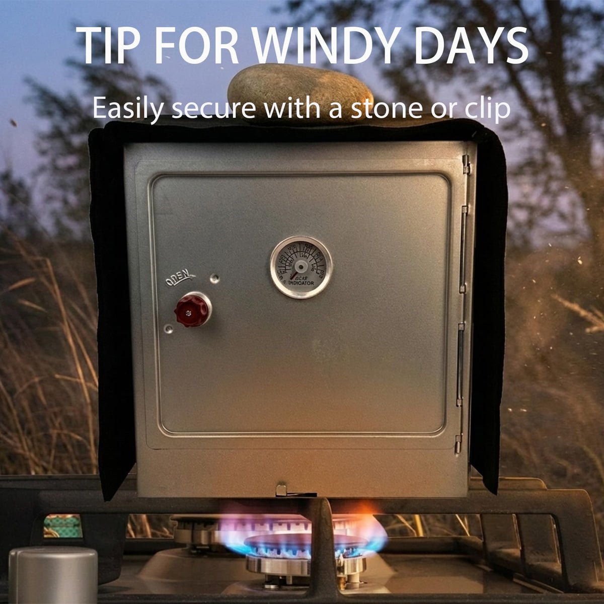 Buraku oven cover shields against high temperatures for safer outdoor cooking.