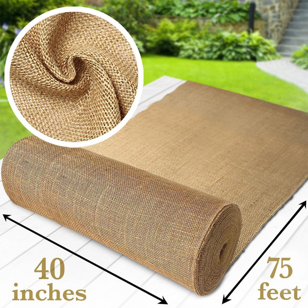Burloptuous burlap roll demonstrates weed barrier use for garden beds