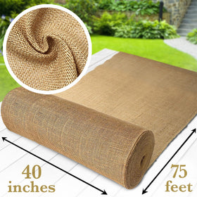 Burloptuous burlap roll demonstrates weed barrier use for garden beds