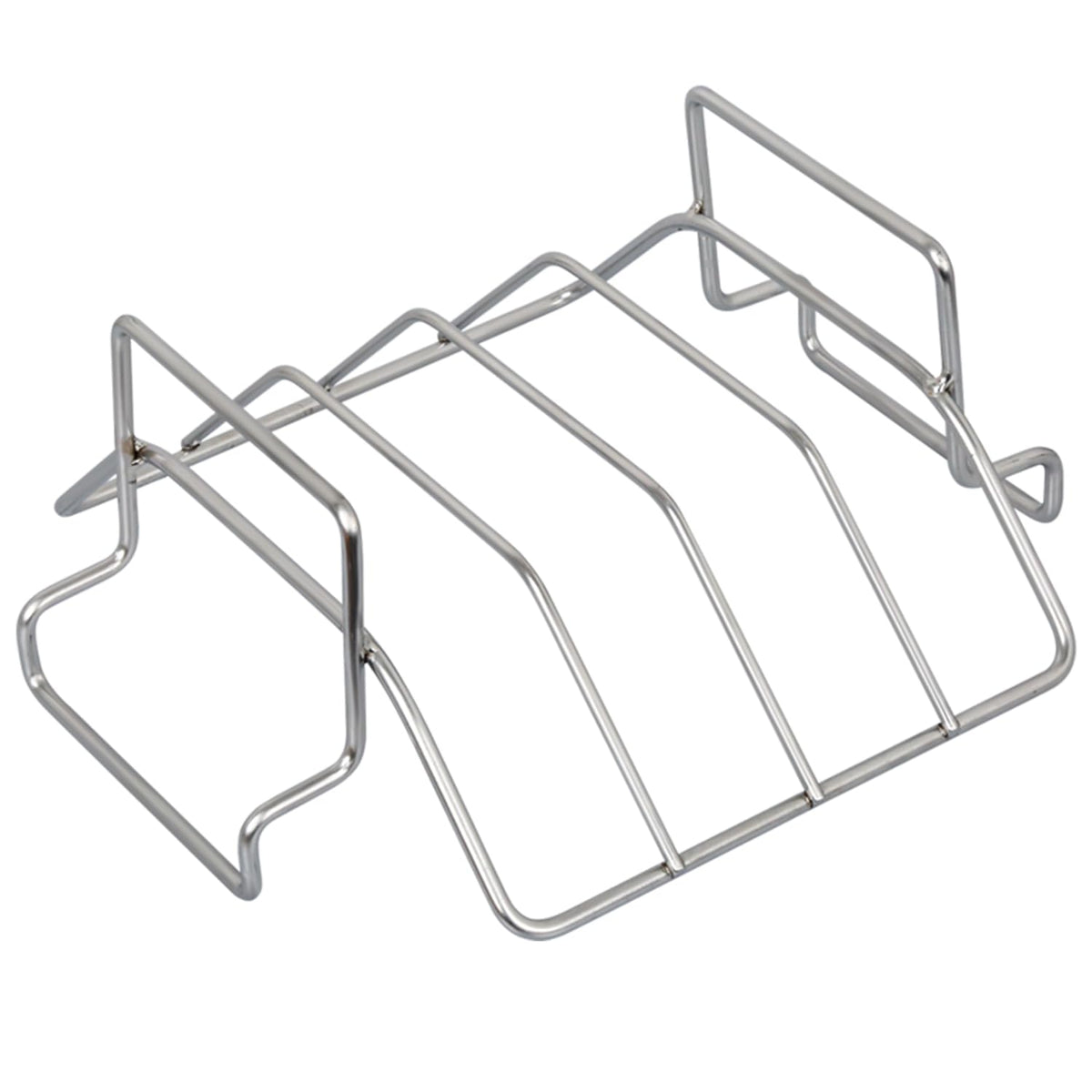 Burly grill rib rack in action, with ribs evenly spaced for thorough smoking.