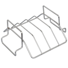 Burly grill rib rack in action, with ribs evenly spaced for thorough smoking.