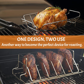 Burly grill rib rack stainless steel construction for durability and easy cleaning.