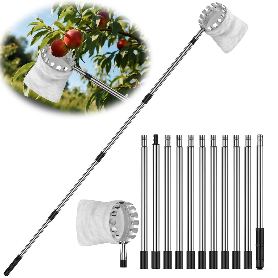 BURMONG 13.8 ft extendable pole reaching high fruit trees for easier harvest