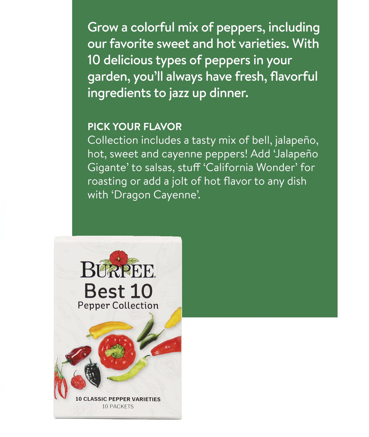 Burpee Best Collection bell pepper seeds for versatile roasting and stuffing