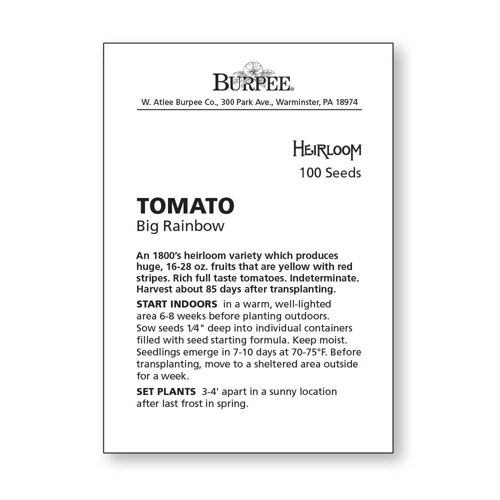 Organic Burpee Big Rainbow seed packet with non-GMO certification.