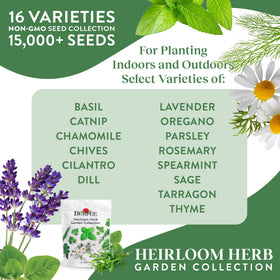 Burpee Heirloom herb variety pack displays 16 herbs for versatile cooking.