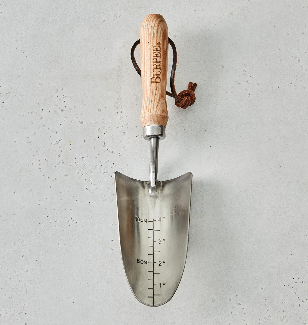 Burpee stainless steel trowel with a large scoop for effortless planting.