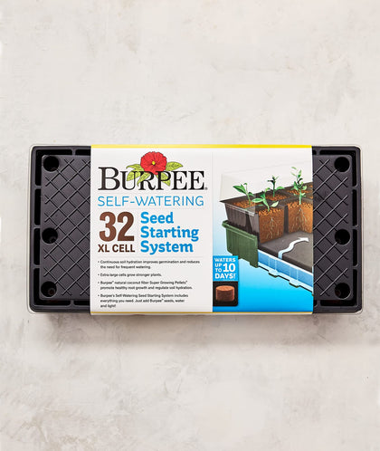 Burpee XL self-watering system tray with 32 cells ready for seedlings and deep roots