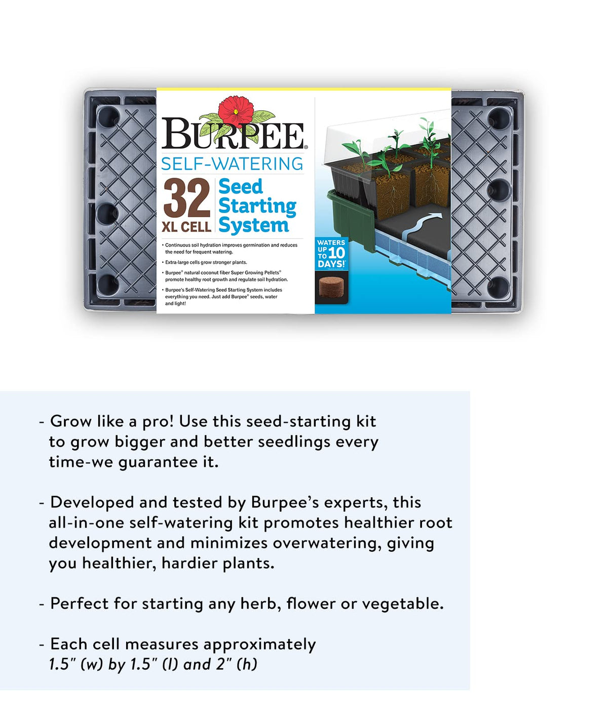 Burpee XL water tray and moisture mat supporting steady watering