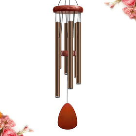 Bursvik 28-inch wind chime hanging in a garden, six aluminum tubes create a harmonious outdoor soundscape
