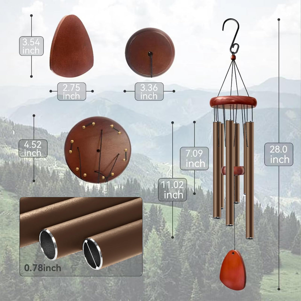 Bursvik wind chime with six tubes, delivering a pleasant breeze melody for patio spaces
