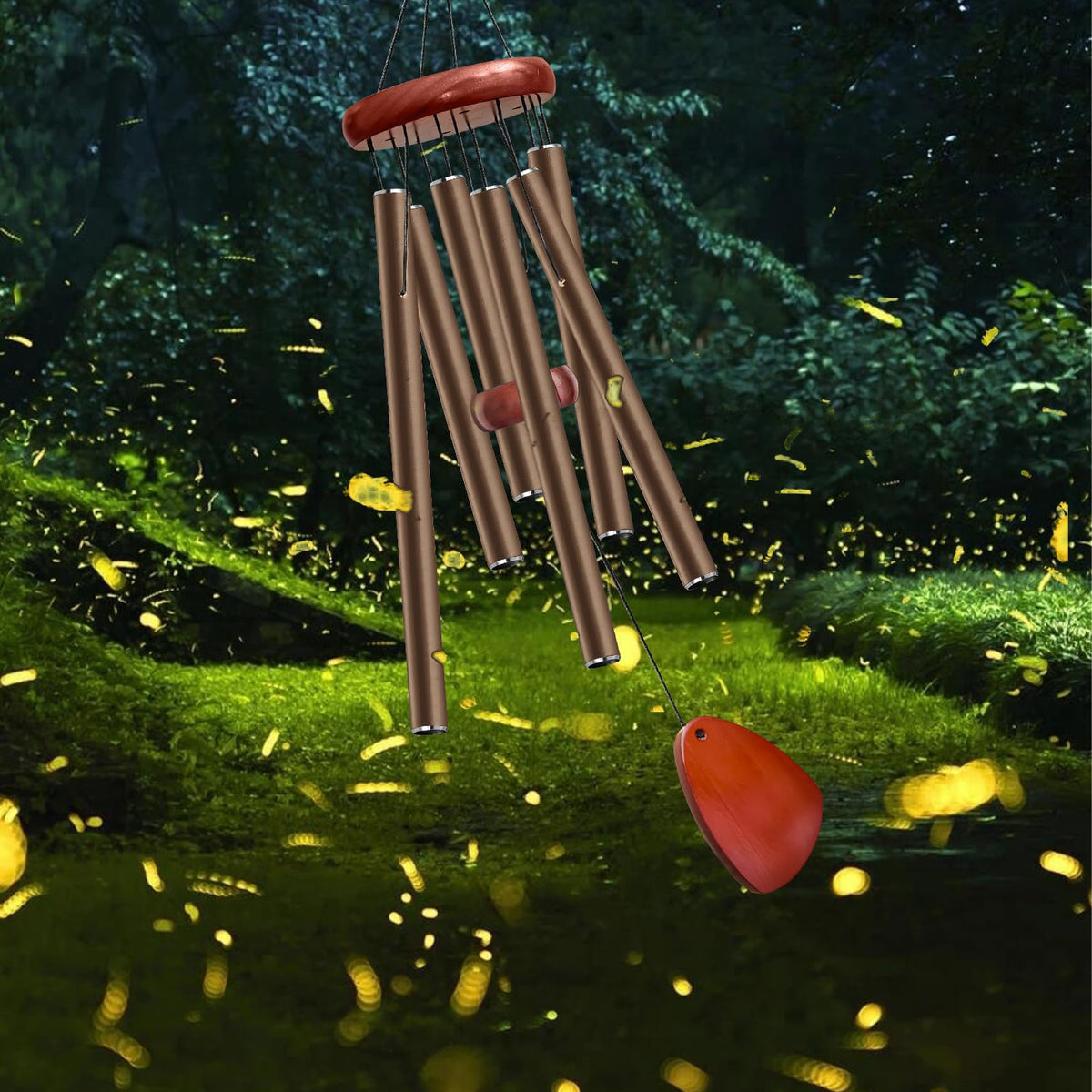 Bursvik wind chime features rust-proof aluminum tubes and sturdy pine wood