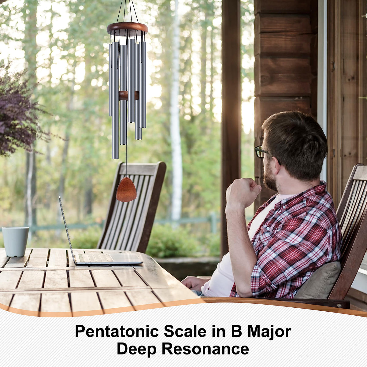 Bursvik wind chimes mounted on durable pine support for wind resilience