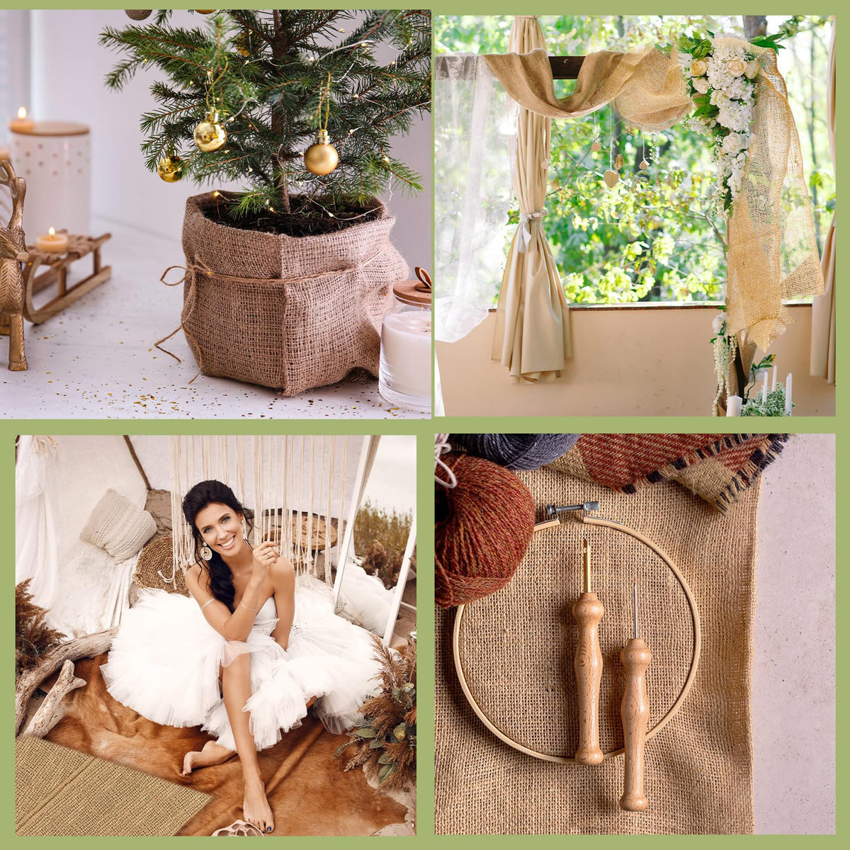 Buryeah burlap used for wedding decor with rustic, warm ambiance.
