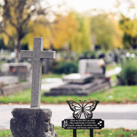 Buryeah elegant garden memorial marker adds graceful tribute to a loved one.