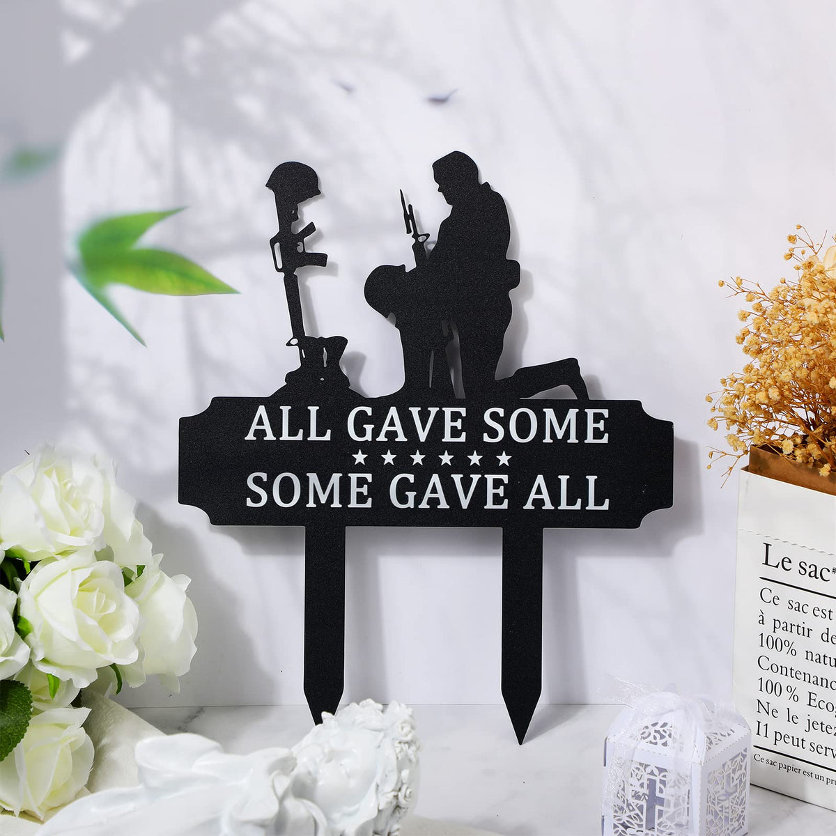 Buryeah military theme grave marker designed for outdoor display in yard or lawn
