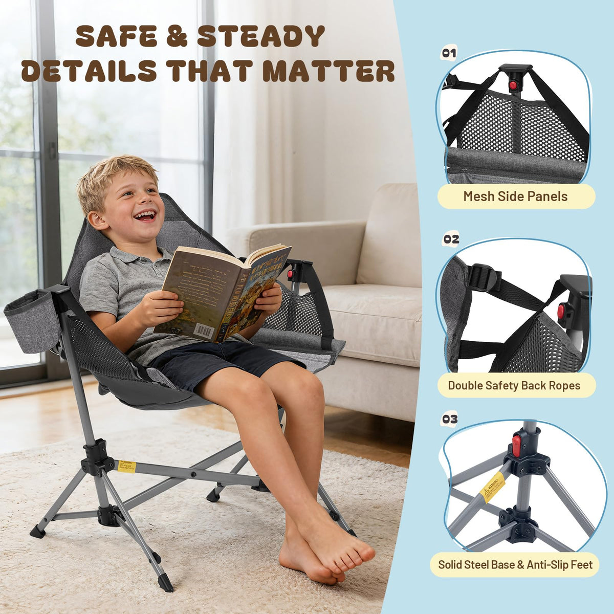 BusyBee hammock chair stand setup demonstrating stability