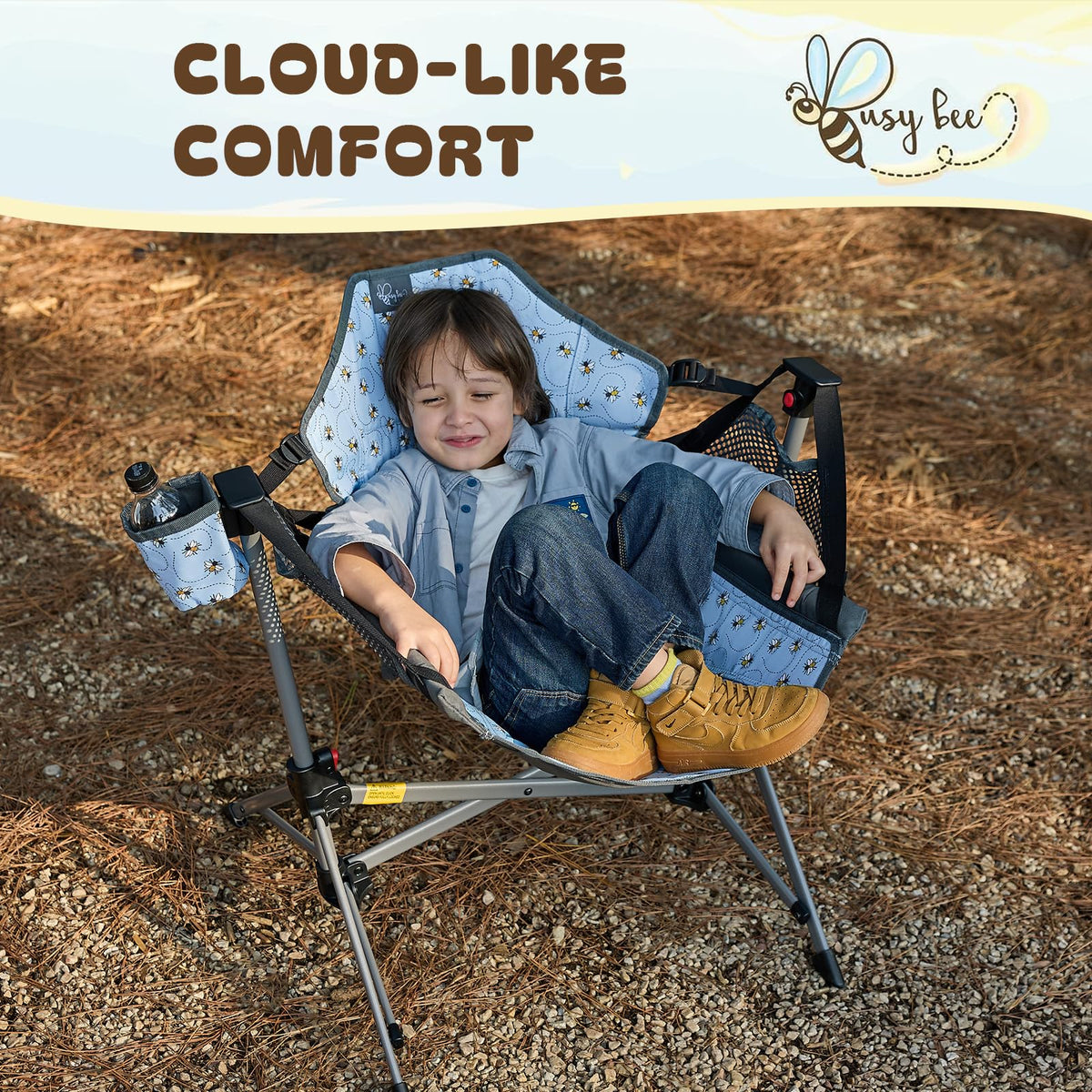 Busy Bee Hammock Chair for Kids cup holder keeps drinks within reach during adventures