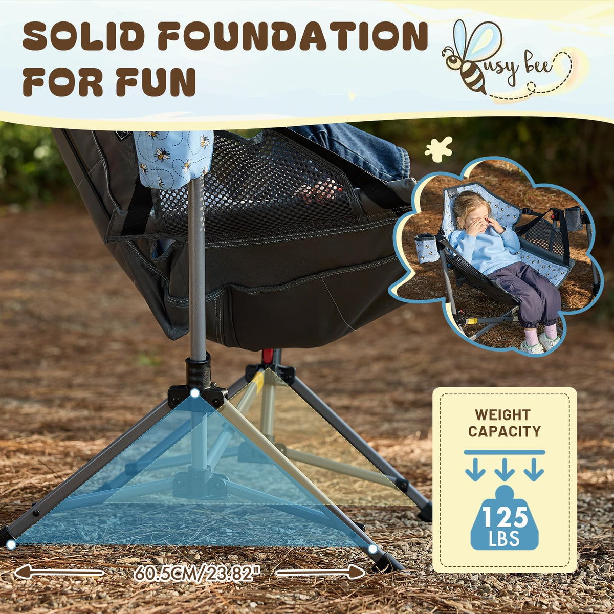 Busy Bee Hammock Chair for Kids stand assembly demonstrates sturdy support and safe setup