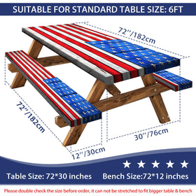 Butaluk American Flag picnic bench cover 72x12 with secure fit on benches