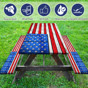 Butaluk American Flag bench cover close-up showing elastic edge and snug fit