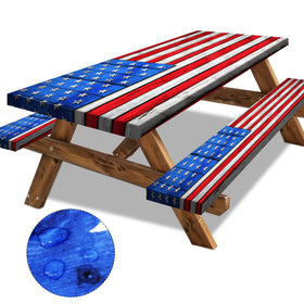 Butaluk American Flag table cover 72x30 protecting wood and adding outdoor style