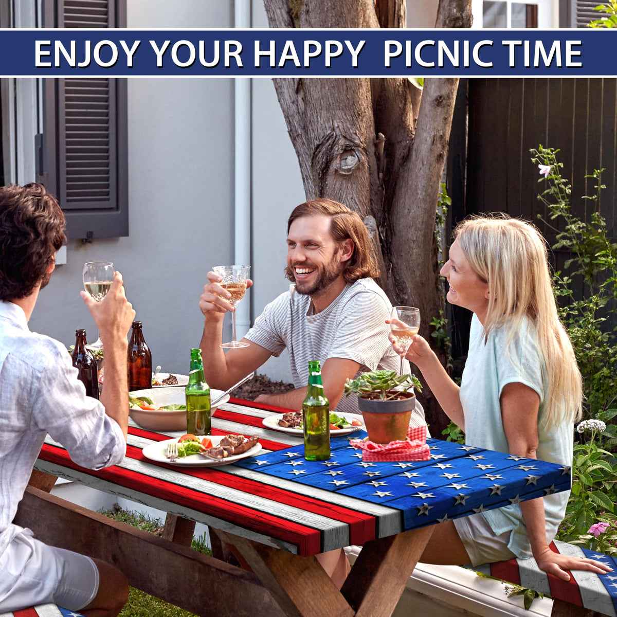 Butaluk American Flag waterproof finish on table cover for outdoor use